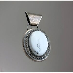Vintage Native American Sterling Silver Pendant White Buffalo Turquoise Stone